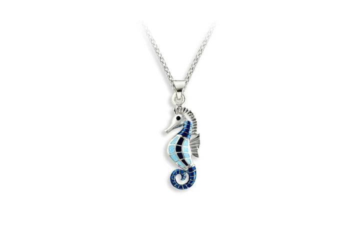 Enamel Blue Seahorse Pendant - T.M. Barber